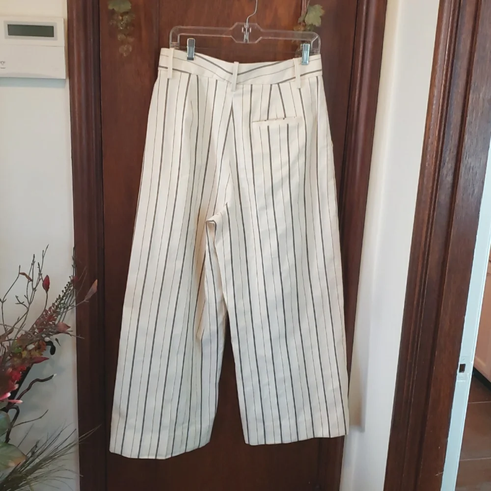 Banana Republic Wide Leg Linen Blend Cream Striped Trousers Size 10p